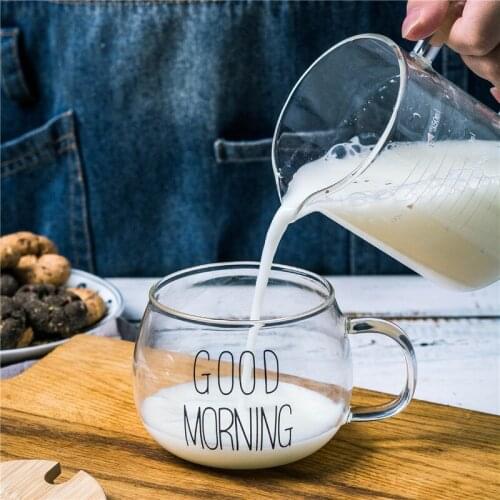 360ml Transparent Glass Coffee Mug With Glass Cover Breakfast Cup Juice Tea Milk Cup Heat-resistant Home Kitchen Office Drinkwar