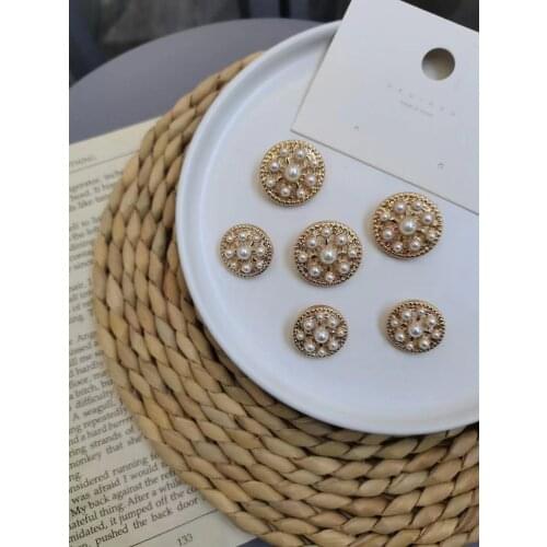 Metal Alloy Gold Buttons For Clothing 10pcs Round Buttons Pearl button wedding decoration Diy Sewing Accessories