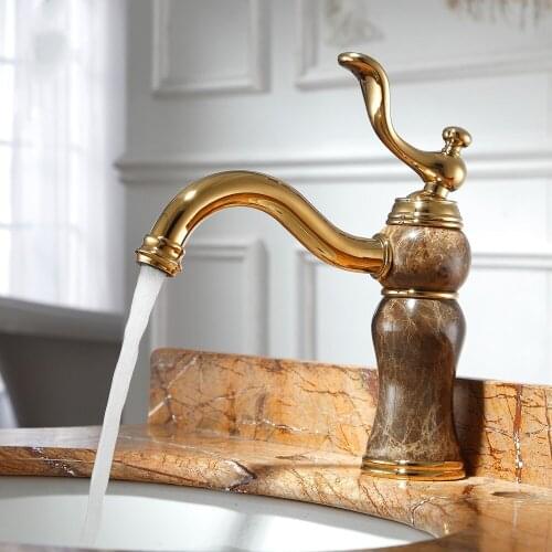 Luxury gold high-quality solid brass Marble bathroom sink faucet Classic style Deck mounted luxury basin mixer faucet tap