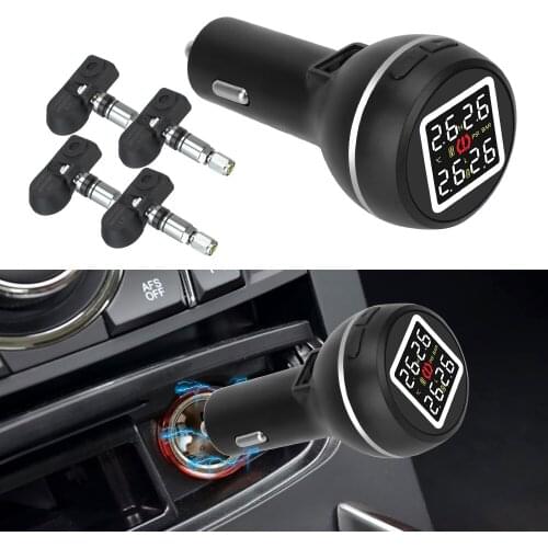 Car Tire Pressure Monitoring System Save Fuel High Temperature Alarm with 4 Internal Sensors TPMS Cigarette Lighter Type