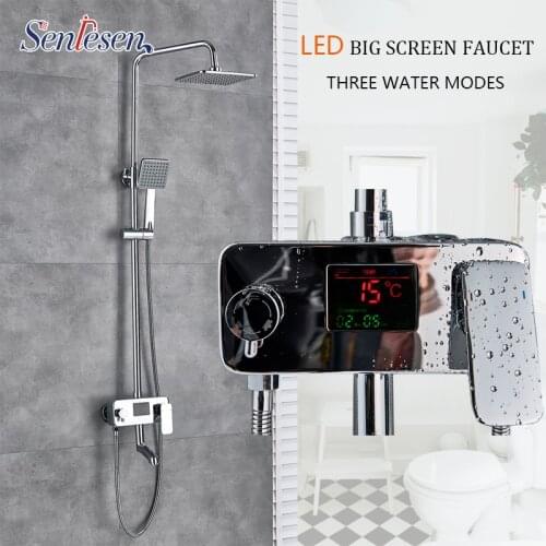 Senlesen Bathroom Shower Faucet Big Screen 8" Shower Head Rainfall Water Mixer Tap ABS Shower Hand Three Water Modes