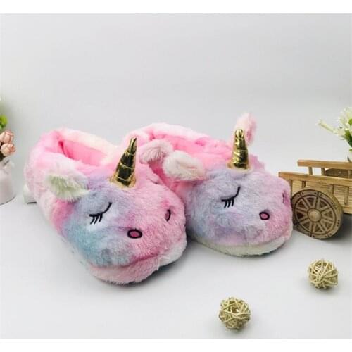 New Winter Unicorn Slippers Big Size 35-42 Snug Sneakers Women House Floor Slippers Warm Furry Slippers Cute Bedroom Slippers