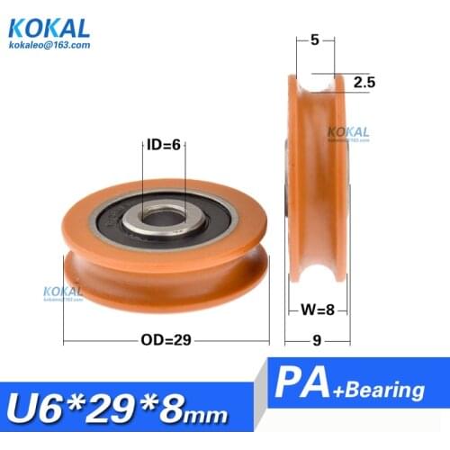 [U0629-8]Free shipping 10pcs low noise printer ball bearing wheel roller 29.3mm flute type groove nylon bearing wheel 6*29*8