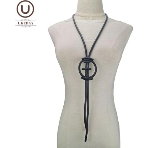 UKEBAY New Geometric Pendant Necklaces Long Statement Necklace Women Rubber Jewelry Handmade Vintage Necklace Clothes Chain Gift