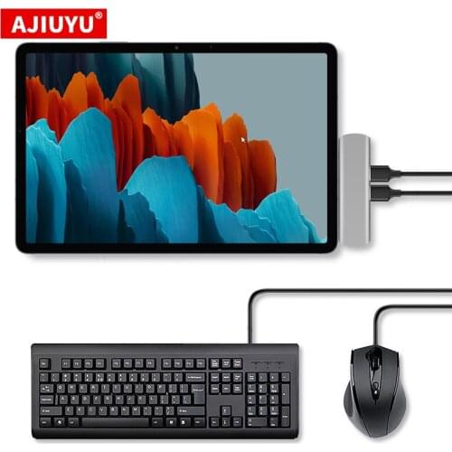 AJIUYU Type C HUB USB C to Multi USB3.0 HDMI Adapter Dock For Samsung Galaxy Tab S6 S4 10.5 S7 11" Tablet Type-c 3.1 6 in 1 Port