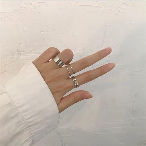 Hip Hop Hollow Out Resizable Rings Set For Women Punk Silver Color Bend Metal Copper Round Ring Party Fashion Jewelry A876