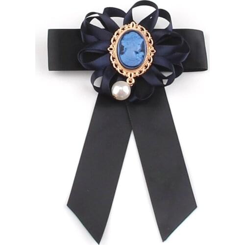 Vintage Antique Multicolor Ribbon Bow Water Drop Pearl Beauty Cameo Brooches Neck Tie Pin For Women Party Cloth Art Gift Jewelry