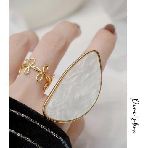 PerisBox Irregular White Pink Color Acrylic Rings Big Size Geometric Rings for Women Statement Stacking Ring Resizable 2019 New