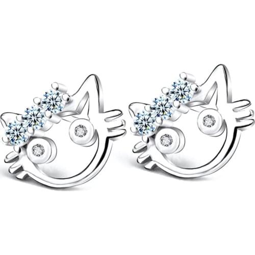 GNE1103 100% Fine 925 Sterling Silver Earring Beauty Lovely Cute Cat Fashion Stud Earrings High Quality Jewelry For Women