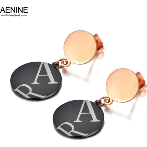 AENINE New Design Stainless Steel Double Circle Charm Jewelry Trendy CZ Crystal Letter Earrings For Women Girls AE20169