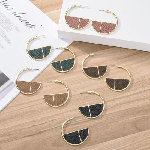 AENSOA Vintage Leather Alloy Drop Earrings For Women Simple C-type Multicolor Statement Pendant Earrings Fashion Jewelry Gift