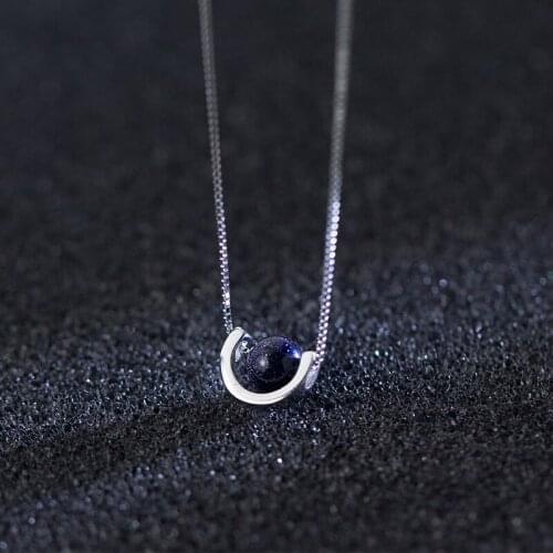 Genuine 925 Sterling Silver Pendant Necklace for Women Short Clavicle Snake Chain Personality Blue Sandstone Ball Jewelry Gift