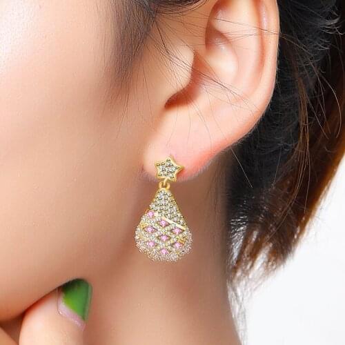 Zhijia Gold Sliver pink Rhinestone Party Earrings Geometric waterdrop star Earrings for Women gifts Accessories