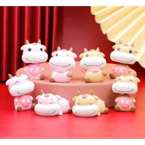 ZOCDOU 1 Piece Creative Cartoon Cute Cow Small Statue Little Figurine Crafts Figure Ornament Miniatures