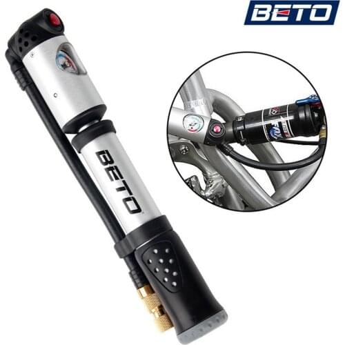 2 in 1 Shock Tire 2 Stages Mini Bike Pump with Gauge for Fork & Rear Suspension Mountain Bicycle Schrader & Presta