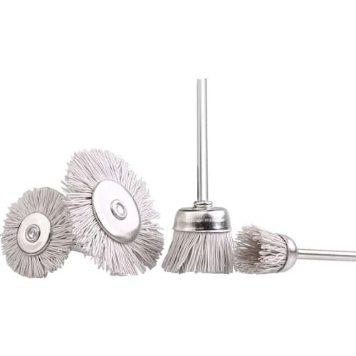 1Pcs 3mm Shank Abrasive Wire Flower Head Nylon Wood Carving Polishing Brush Polishing Deburring Grinding Tools Accessories