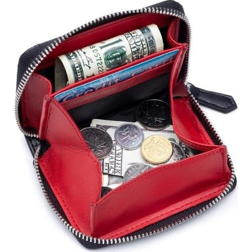 Brand Cow Leather Women And Men Purse Money Change Pocket RFID Blocking Split Leather Coin Purse Unisex Mini Zipper Coin Wallet