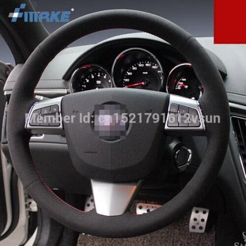 For Cadillac CTS-V High Quality Hand-stitched Anti-Slip Black Suede Red Thread DIY Steering Wheel Cover