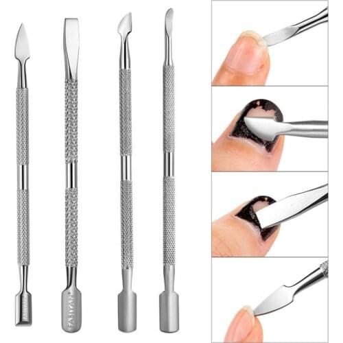 4Pcs/set Nail Art tools Stainless Steel Cuticle Pusher Double Head Spoon Remover Tools For Manicure Nail Art Care Pusher