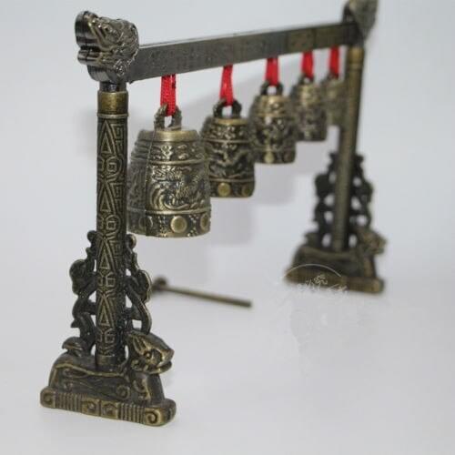 Meditation Gong with 5 Ornate Bell with Dragon Design Chinese Musical Instrument