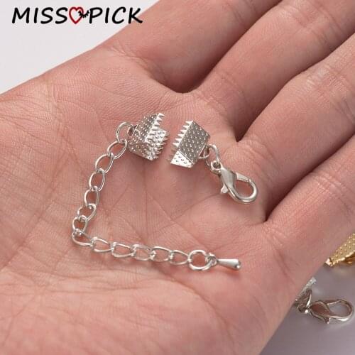 10pcs/lot 6-40mm Ribbon Leather Cord End Fastener Clasps With Chains Lobster Clasps Connectors For Jewelry Making Diy Findings