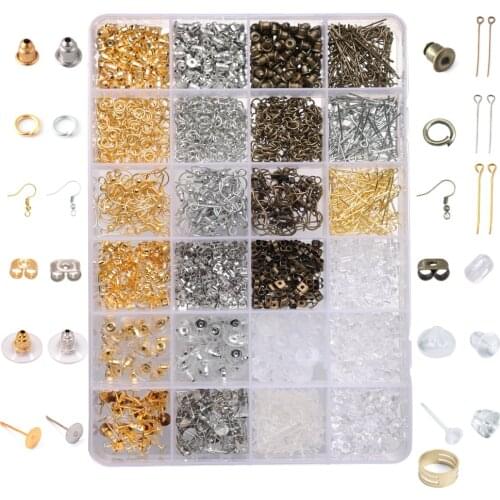 Lacoogh 2400pcs/set DIY Earrings Making Jewellery Supplies 24 Style Earring Backs Bullet Stoppers For DIY Earrings Material