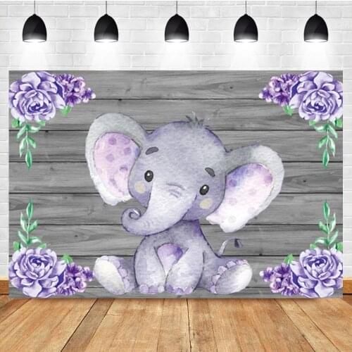 Laeacco Purple Elephant Wooden Board Birthday Custom Photo Photography Background Photographic Backdrop For Photo Studio