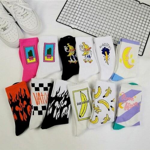 Korean style fashion Harajuku street hip hop socks unisex fun mens socks happy skateboard flame ladies socks