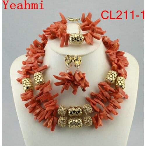 Beautiful Indian Bridal Coral Statement Necklace Set Wedding Nigerian Coral Beads Necklace Set Women Jewelry Set CL211-1