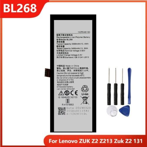 Original Phone Battery BL268 For Lenovo ZUK Z2 Z213 Zuk Z2 131 Replacement Rechargable Batteries 3500mAh With Free Tools