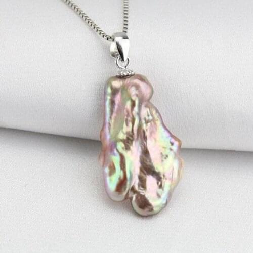 Natural peacock metallic baroque pearl necklace, special color keshi pearl pendant necklace