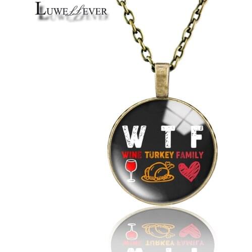 Thanksgiving Necklace 636 25mm Bronze 30mm Wood Rhinestone Double-sided Moon Round Glass Pendant For Women Gift