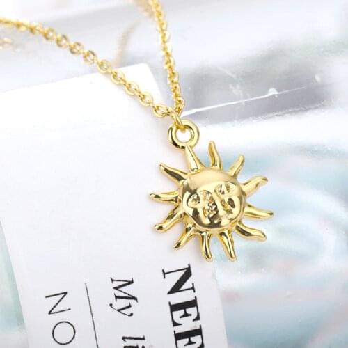 Bohemian Sun Face Pendant Stainless steel Necklaces Golden Minimalist Layered Coin Necklace Women Friendship Gift Collier Femme