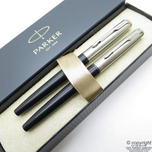 Parker Jotter Metal Black Fountain Pen + Roller Pen Set | İsme Special Pen | Gift Pen