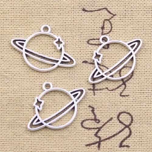 20pcs Charms Star Galaxy Saturn Planet 19x27mm Antique Silver Color Pendants Making DIY Handmade Tibetan Finding Jewelry