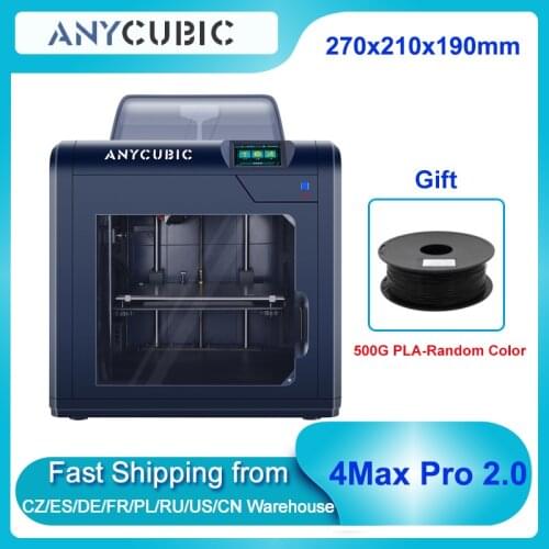ANYCUBIC 4Max Pro 2.0 3D Printer Fully Enclosed Machine 270x210x190mm Size Ultra-Silent Printing Meanwell Power Supply 500g PLA