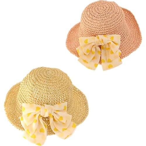 Girls Summer Cap Cute Bow Decoration Wavy Straw Hat For Girls Children Panama Hat Kids Sun Cap Baby Beach Hats Accessory