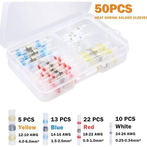 50PCS Waterproof Solder Seal Sleeve Insulated Heat Shrink Wire Butt Connectors Soldering Terminals -Automotive Marine