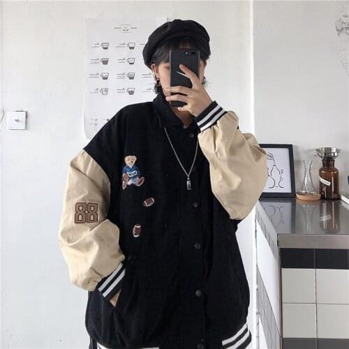 Corduroy jacket female Korean version 2021 new spring and autumn trend Harajuku street style loose stitching jacket
