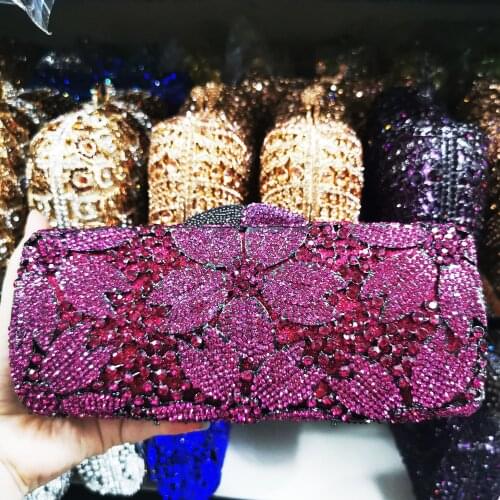 Xiyuan store Women Purple Blue Gold Evening Bags Clutches Bags Bridal Wedding Rhinestone Box Minaudiere Purses Party Handbags
