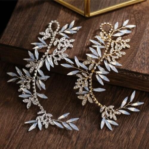 Wedding Long Crystal Leaf Hair Combs Bridal Hair Clips Accessories Jewelry Handmade Women Head Ornaments Headpieces for Bride