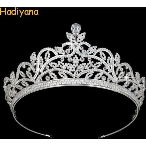 Hadiyana Glittering Crystal Wedding Headwear Crowns AAA Cubic Zirconia Show Miss World High Quality Womens Crown Copper BC3603
