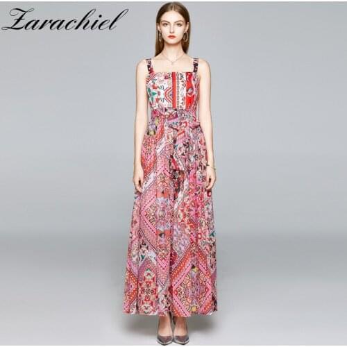 Sexy Slash Neck Backless Women Spaghetti Strap Dress Elegant Female Bohemian Maxi Dress Flower Print Chiffon Summer Dresses