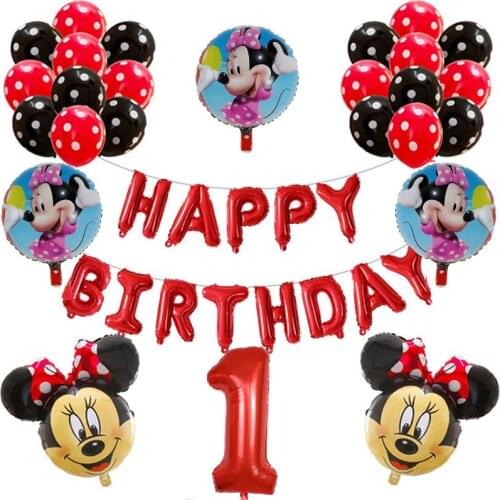 1Set Mickey Minnie Mouse Foil Balloons 1 2 st Birthday Party Decorations Kids Dot Latex Childrens Toy Baby Shower Girl Boy Gift