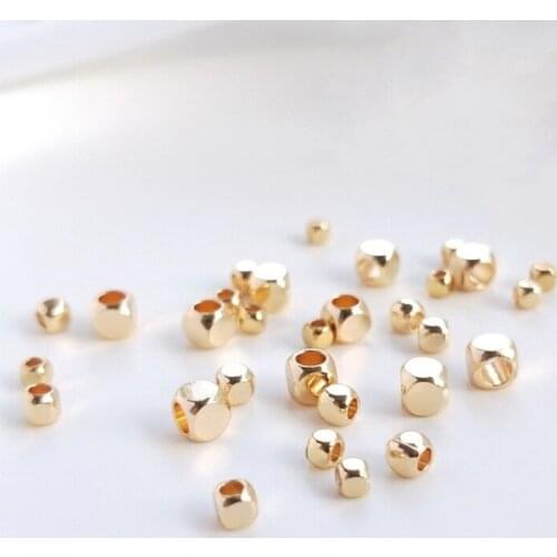 2.5/3/4MM 14K Gold Plated Copper Section Square Spacer Big Hole Loose Beads DIY Jewelry Making Findings Accessories