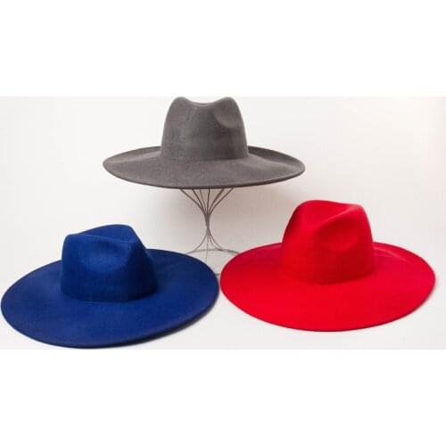 202004-HH8181A solic wool big 12cm brim lady fedoras cap men women leisure panama jazz hat