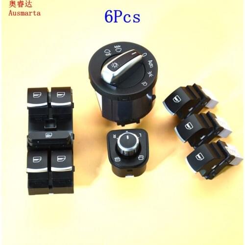 6 Set mirror switch window switch headlight switch For Golf 6 MK5 MK5 Passat B6 5ND959565B 5ND959857 5ND