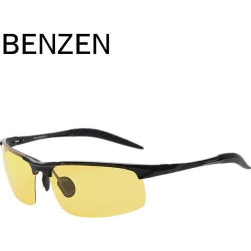 BENZEN Night Vision Glasses Men Alloy Yellow Lenses Night Driving Glasses Male Driving Glasses With Case 8001