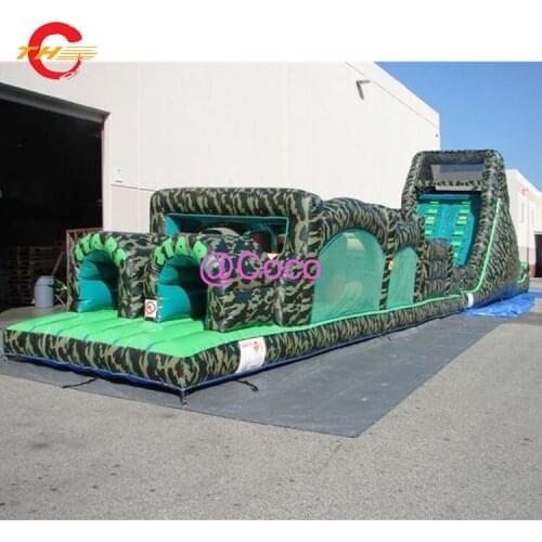 Free ship to sea port, 18m long Extreme Military Adults Inflatable Playground Obstacle Course, bouncy house with slide