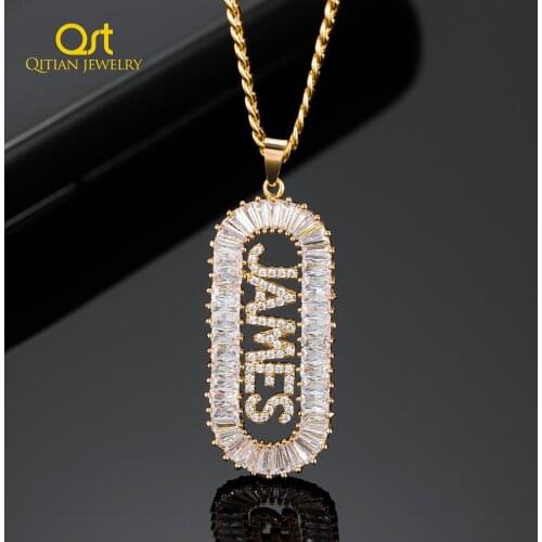 Hip Hop Custom Name Letters Necklace Zircon Bling Baguette Letters Pendant Iced Out Name Chain Necklaces For Men Women Jewelry